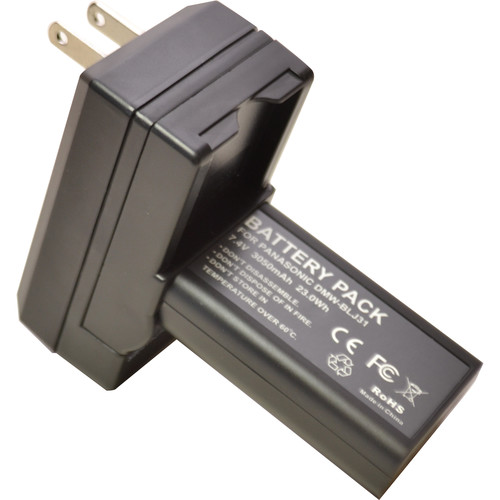 Bescor Rechargeable Lithium-Ion Battery & Charger for Lumix S1 (7.4V, 3050mAh)