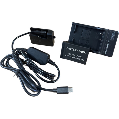 Bescor LP-E17 Dummy Battery with USB Type-C Connector Kit with Battery and Charger
