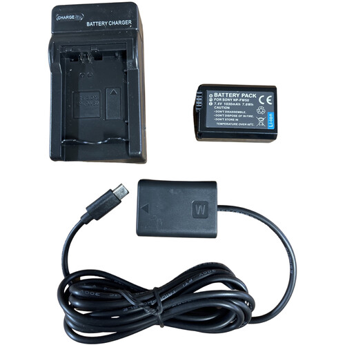 Bescor Sony NP-FW50 Dummy Battery with USB Type-C Connector, Battery, and Charger Kit