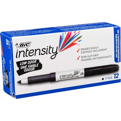 BIC Intensity Low Odor Dry Erase Pocket Marker Fine Point (Black, 12-Pack Box)