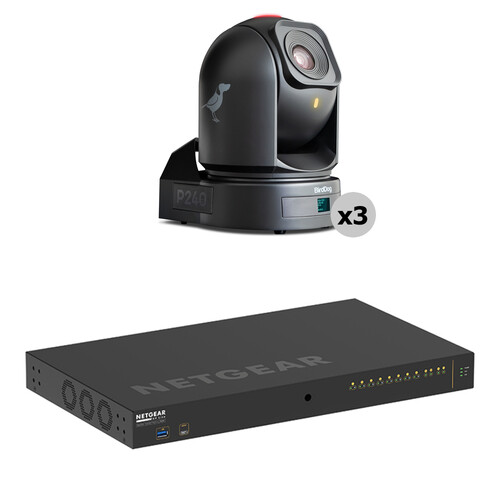 BirdDog 3 x P240 PTZ Cameras + Netgear Switch GSM4212UX-100NAS Bundle (Black)