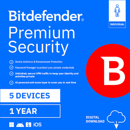 Bitdefender Premium Security Individual (Download, 5 Devices, 1-Year)