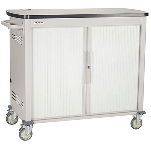 Black Box Adjustable-Shelf 27-Slot Charging Cart for Select Devices Up to 10" (Double-Frame, Tambour Door)