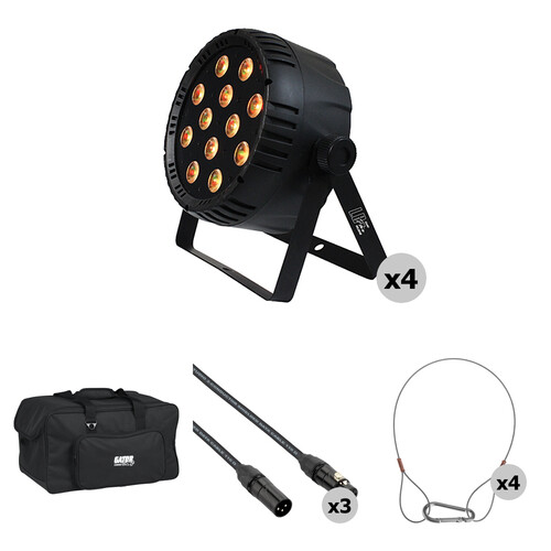 Blizzard LB-Par Quad RGBW LED Light with Case, DMX Cables, and Safety Cables (4-Pack)