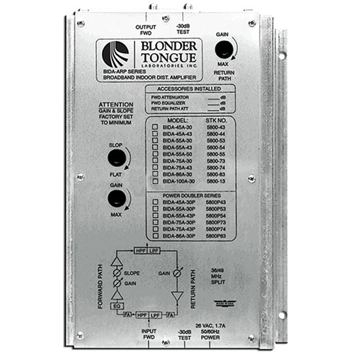Blonder Tongue BIDA 86A-30 Two-Way Broadband Indoor Distribution Amplifier (30dB, 49-860MHz)