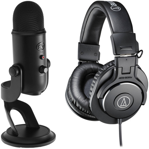 Blue Yeti Blackout USB Microphone Kit with Assassin's Creed Origins Bundle & Monitor Headphones