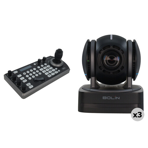 Bolin Technology B2-210 Blue Line USB/IP/HDMI PTZ 3-Camera Kit with IP Controller (Black)