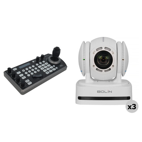 Bolin Technology B2-210 Blue Line USB/IP/HDMI PTZ 3-Camera Kit with IP Controller (White)