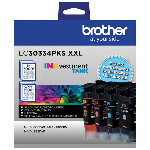 Brother LC30334PKS 4-Pack High-Yield Color INKvestment Tank Ink Cartridges (4-Pack)