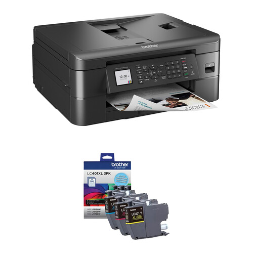 Brother MFC-J1010DW Wireless Inkjet All-in-One Color Printer with LC401XL3PKS High-Yield 3-Color Ink Cartridges Kit (Manufacturer Refurbished)