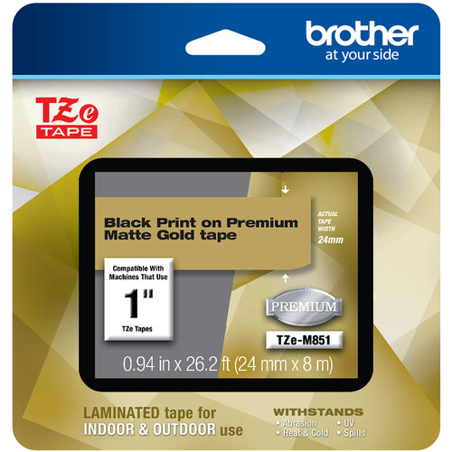 Brother Laminated Tape for P-Touch Label Makers (Black on Matte Gold, 1" x 26.2')