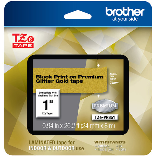 Brother Laminated Tape for P-Touch Label Makers (Black on Glitter Gold, 1" x 26.2')