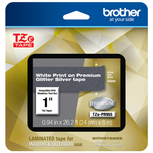 Brother Laminated Tape for P-Touch Label Makers (White on Glitter Silver, 1" x 26.2')