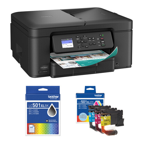 Brother Work Smart MFC-J1360DW Wireless Color Inkjet All-in-One Printer with LC501XL High-Yield Ink Cartridges Kit