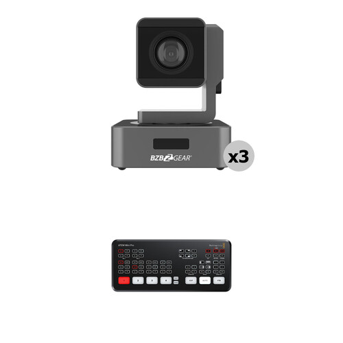BZBGEAR 1080p 10x Zoom PTZ 3-Camera Kit with ATEM Mini Pro HDMI Switcher
