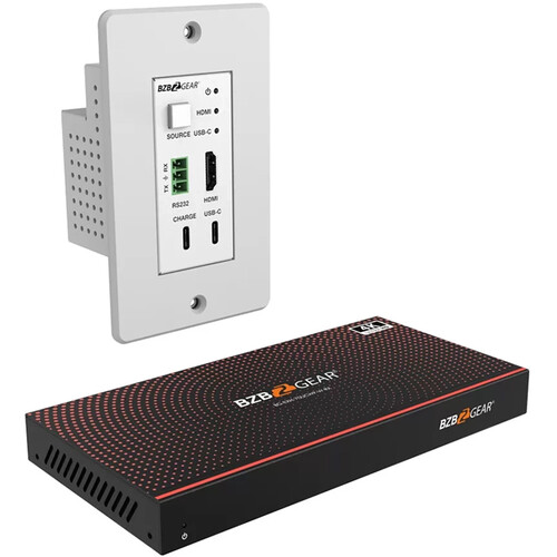 BZBGEAR 4K UHD 18Gbps HDBaseT HDMI/USB-C/RS-232 Wall Plate Transmitter & Receiver Kit