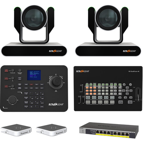 BZBGEAR ADAMO 4K Live Streaming Kit with Two 25x Cameras, Controller, Switches & Ceiling Mount (White)