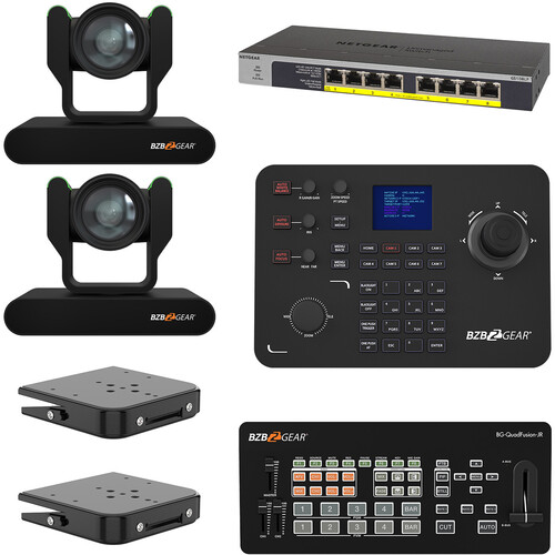 BZBGEAR ADAMO HD Live Streaming Kit with Two 12x Cameras, Controller, Switches & Ceiling Mount (Black)