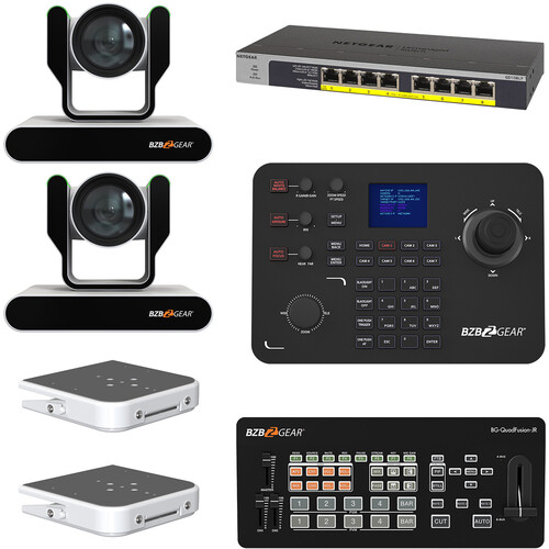BZBGEAR ADAMO HD Live Streaming Kit with Two 12x Cameras, Controller, Switches & Ceiling Mount (White)