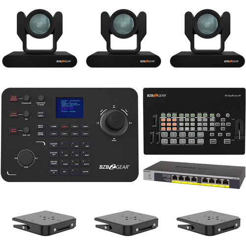 BZBGEAR ADAMO 4K Live Streaming Kit with Three 25x Cameras, Controller, Switches & Ceiling Mount (Black)