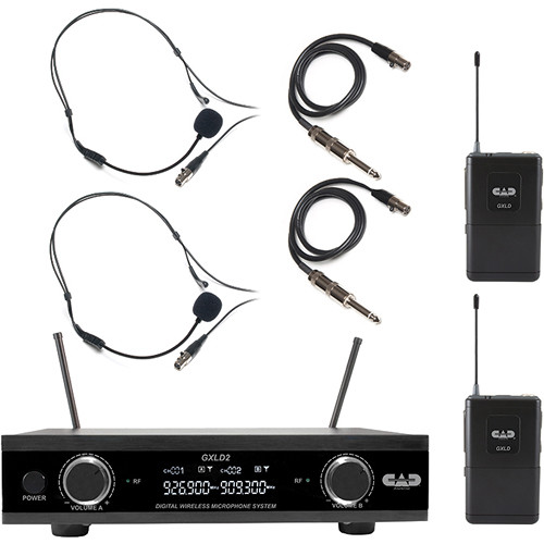 CAD GXLD2BB Dual-Channel Digital Wireless Microphone System with Headsets and Guitar Cables (AH: 903 to 915 MHz)