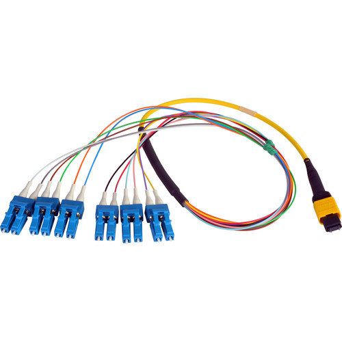 Camplex MTP Elite APC Male to 12 LC UPC External Yellow Single-Mode Fiber Breakout Cable (18")