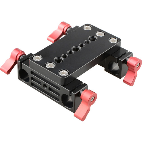 CAMVATE Tripod Mounting Plate with Dual 15mm Rod Blocks (Red Locking Levers)
