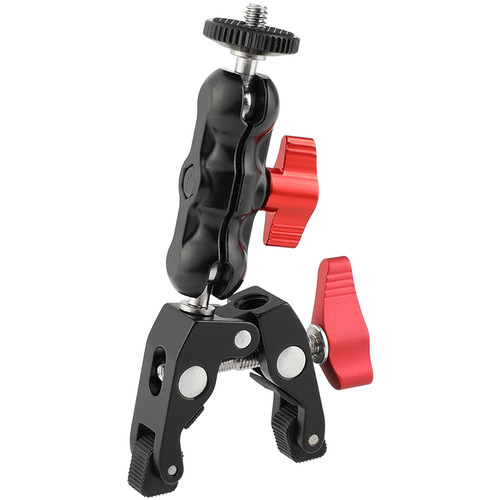 CAMVATE Super Clamp & 3.5" Arm with Dual 1/4"-20 Ball Head Mounts (Red Levers)
