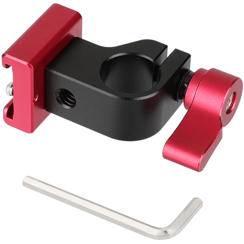 CAMVATE 15mm Single Rod Clamp with Cold Shoe Mount Adapter (Red Locking Lever)