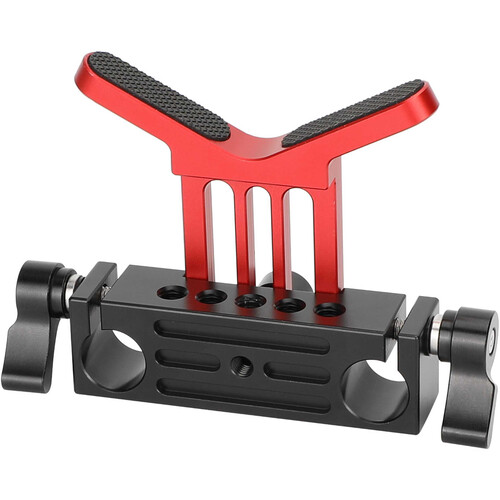 CAMVATE Adjustable Lens Support for 15mm Rod System (Red Y-Shaped Bracket)