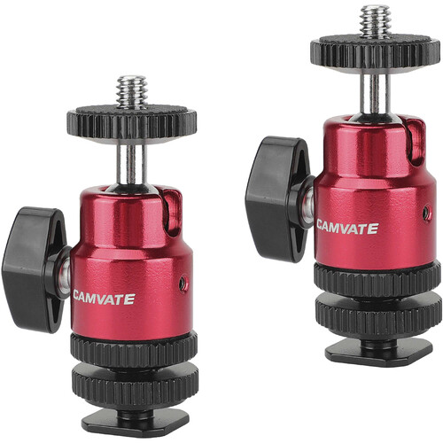CAMVATE 1/4"-20 Mini Ball Head & Shoe Mount Adapter (2-Pack)