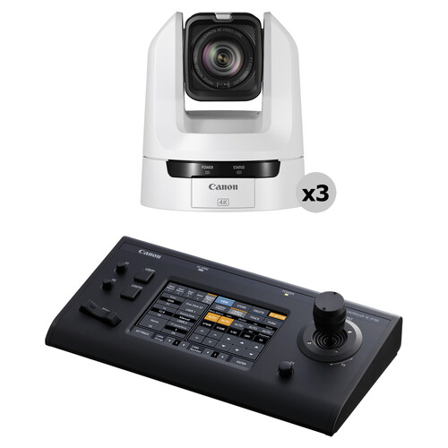 Canon 3 x CR-N100 PTZ Cameras with RC-IP100 IP Controller Kit (Titanium White)