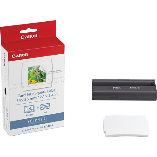 Canon KC-18IS Card Size Square Label Ink and Paper Pack (2.1 x 3.4", 18 Sheets)