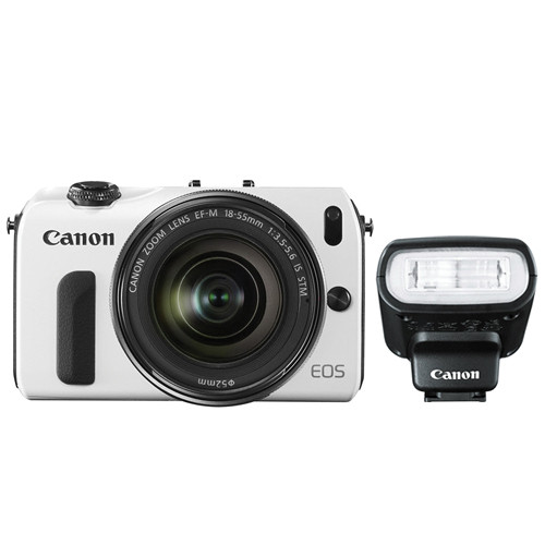 Canon EOS M Mirrorless Digital Camera with 18-55mm Lens and Flash Kit (White)