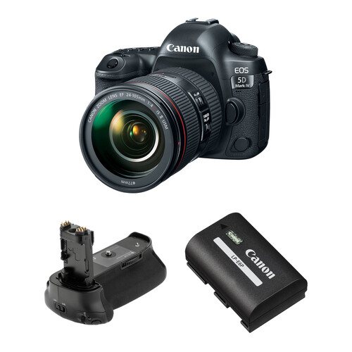 Canon EOS 5D Mark IV DSLR Camera with EF 24-105mm f/4L Lens and Battery Grip Kit