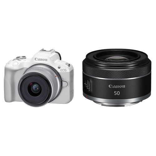 Canon EOS R50 Mirrorless Camera with 18-45mm and 50mm Lenses Kit (White)