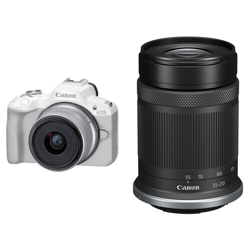 Canon EOS R50 Mirrorless Camera with 18-45mm and 55-210mm Lenses Kit (White)