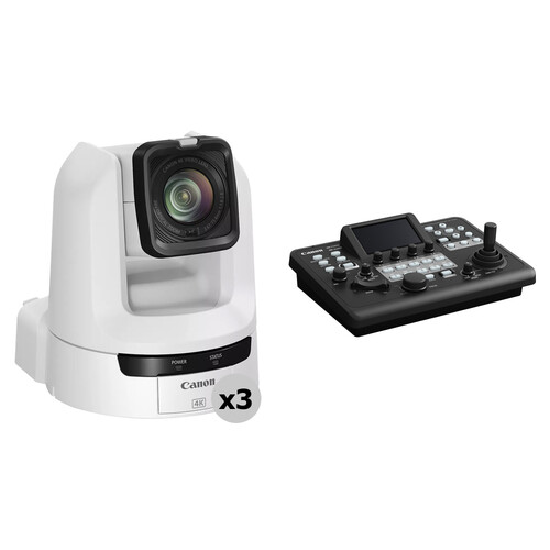 Canon CR-N300 4K NDI PTZ 3-Camera Kit with RC-IP300 Controller (Titanium White)