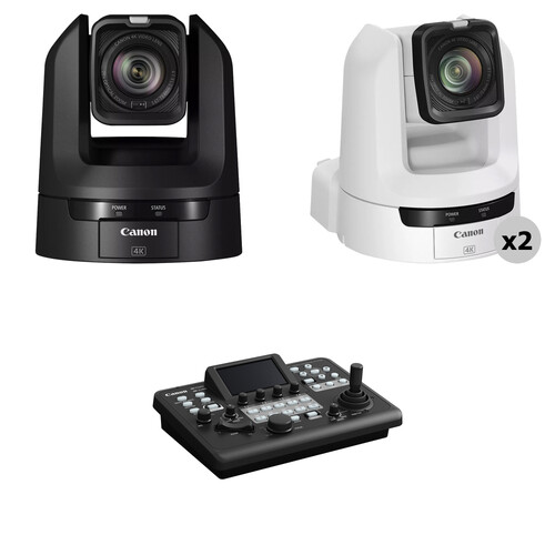 Canon CR-N300 4K NDI PTZ 3-Camera Kit with RC-IP300 Controller (2 White, 1 Black)