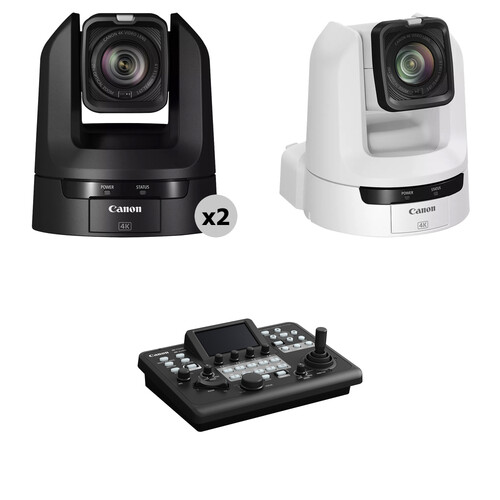 Canon CR-N300 4K NDI PTZ 3-Camera Kit with RC-IP300 Controller (2 Black, 1 White)