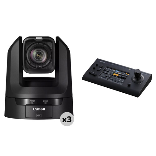 Canon CR-N300 4K PTZ 3-Camera Kit with RC-IP100 Controller (Satin Black)