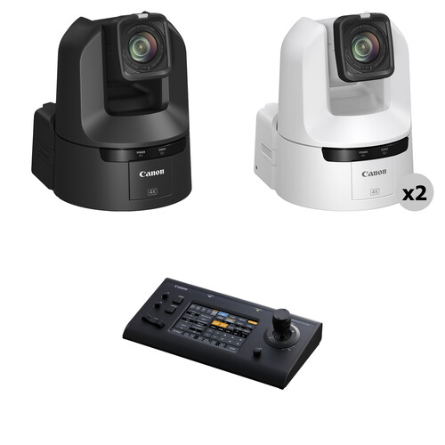 Canon CR-N350 4K 3G-SDI NDI 20x Zoom PTZ 3-Camera Kit with Touchscreen Controller (1x Black, 2x White)
