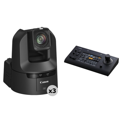 Canon CR-N350 4K NDI PTZ 3-Camera Kit with RC-IP100 Controller (Satin Black)
