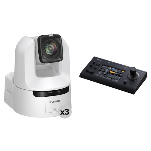 Canon CR-N350 4K NDI PTZ 3-Camera Kit with RC-IP100 Controller (Titanium White)