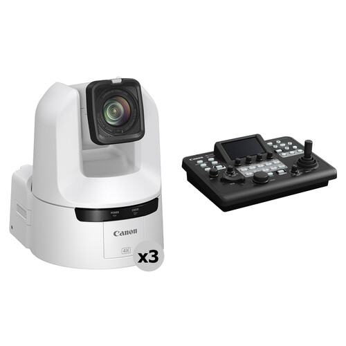 Canon CR-N350 4K NDI PTZ 3-Camera Kit with RC-IP300 Controller (Titanium White)