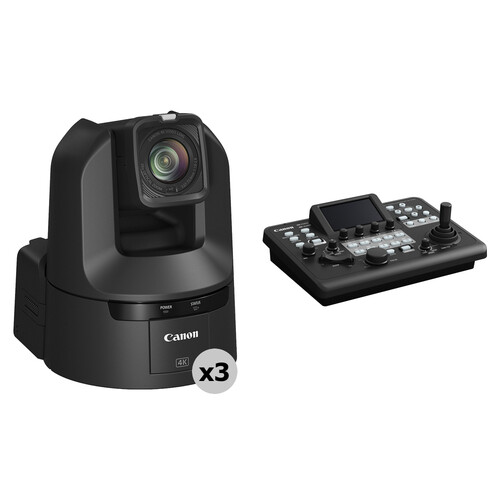 Canon CR-N350 4K NDI PTZ 3-Camera Kit with RC-IP300 Controller (Satin Black)