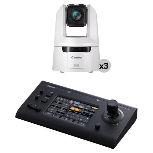 Canon CR-N500 4K NDI 15x Zoom PTZ 3-Camera Kit with Touchscreen Controller (Titanium White)