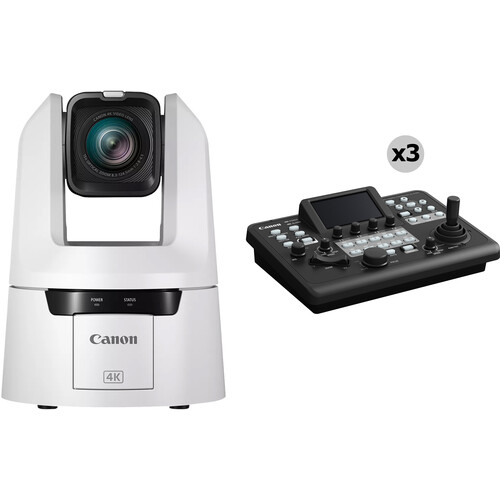 Canon CR-N500 4K NDI HX2 PTZ 3-Camera Kit with RC-IP300 Controller (White)