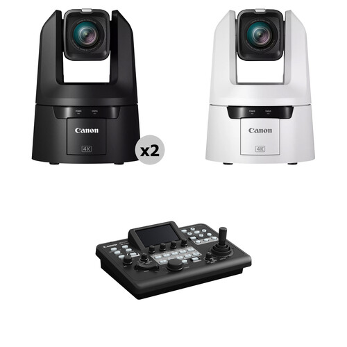 Canon CR-N500 4K NDI HX2 PTZ 3-Camera Kit with RC-IP300 Controller (2 Black/1 White)