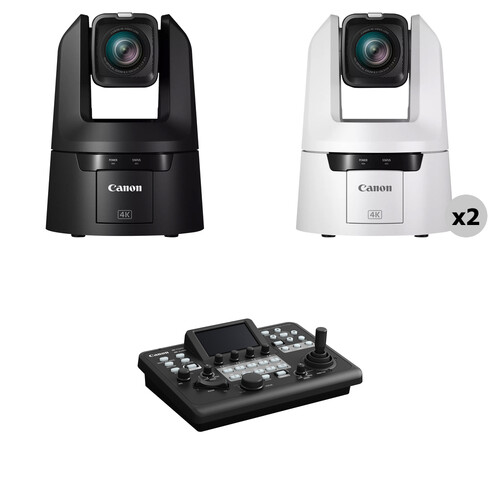 Canon CR-N500 4K NDI HX2 PTZ 3-Camera Kit with RC-IP300 Controller (2 White/1 Black)